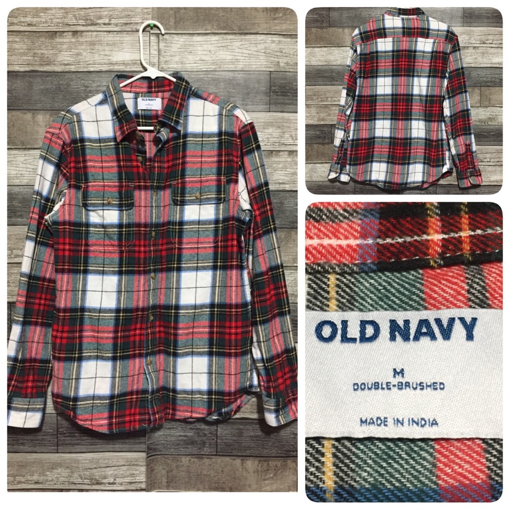 Old Navy Double Brushed Flannel Shirt Men’s M Red White Casual (Read)